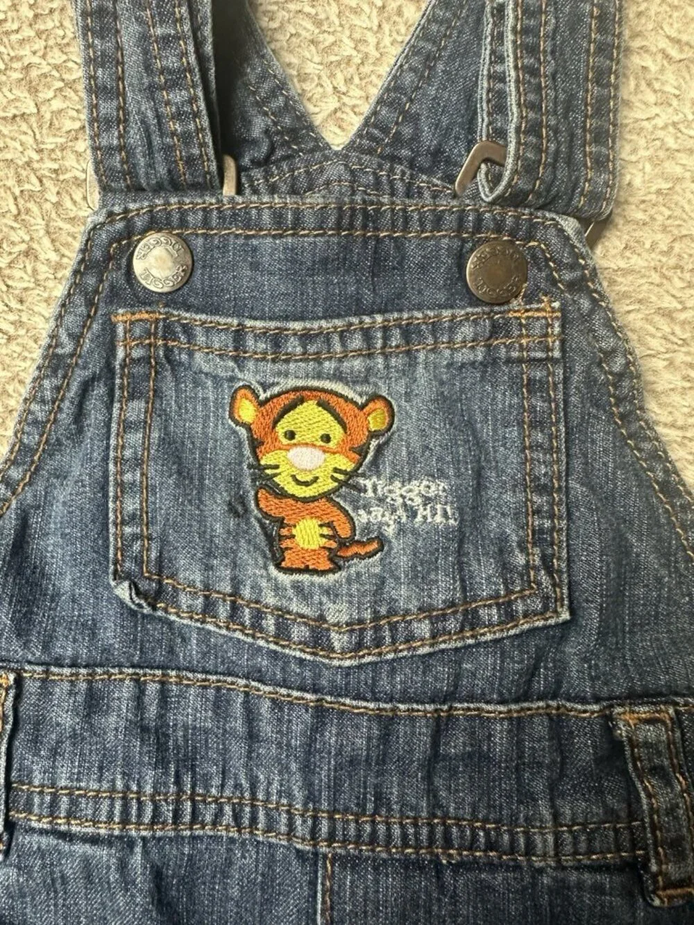 H&M x Disney Tigger Baby Denim Overalls Blue 2-4M Winnie the Pooh EUC Snap Leg